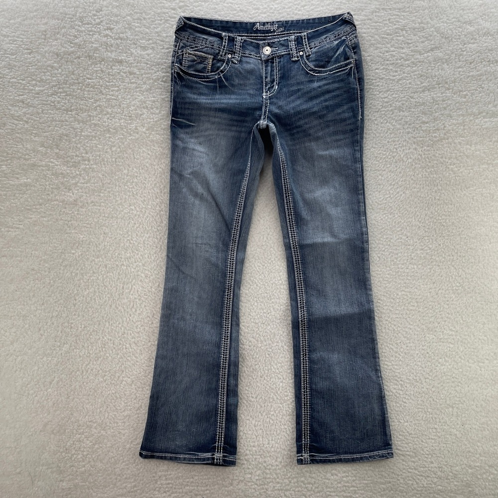Amethyst Jeans Womens 9 Blue Bootcut Flare Thick Stitch Flap Pocket Denim Boho